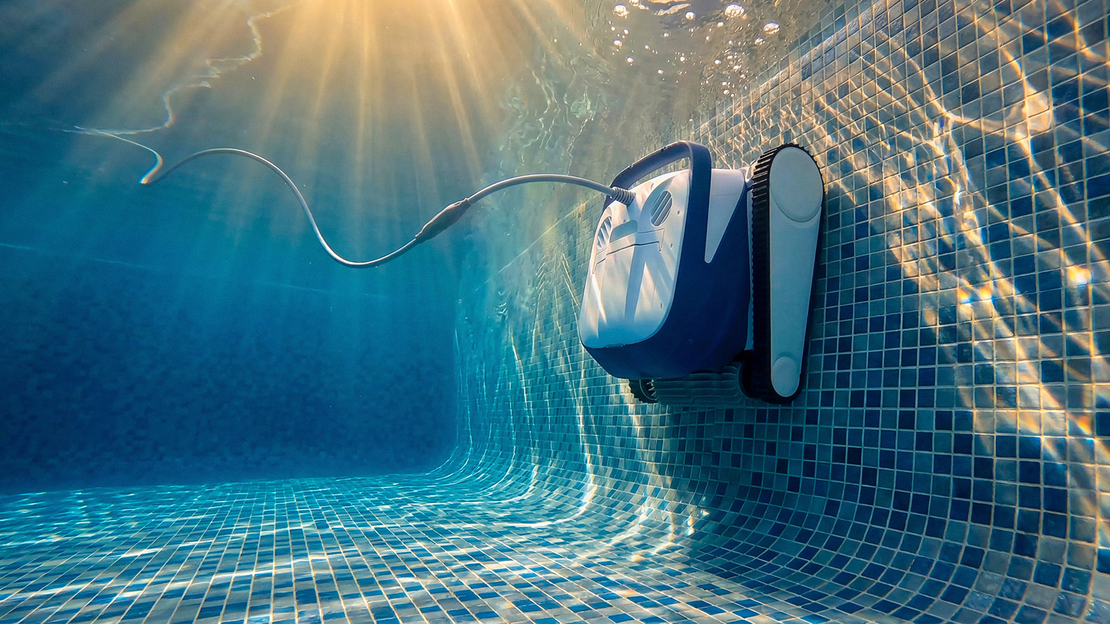 Clear UV climbing a tile pool wall